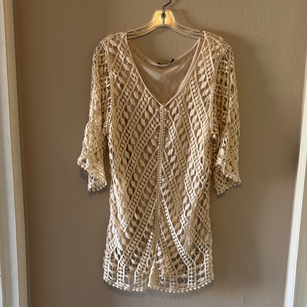 Chic Beige Crochet Beach Cover-Up